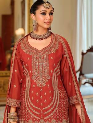 Women Ethnic Motifs Embroidered Regular Kurta with Palazzos & With Dupatta 2