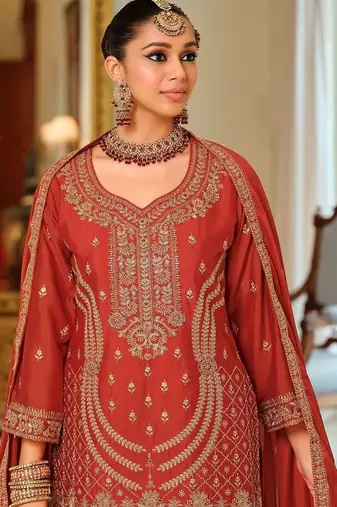 Women Ethnic Motifs Embroidered Regular Kurta with Palazzos & With Dupatta