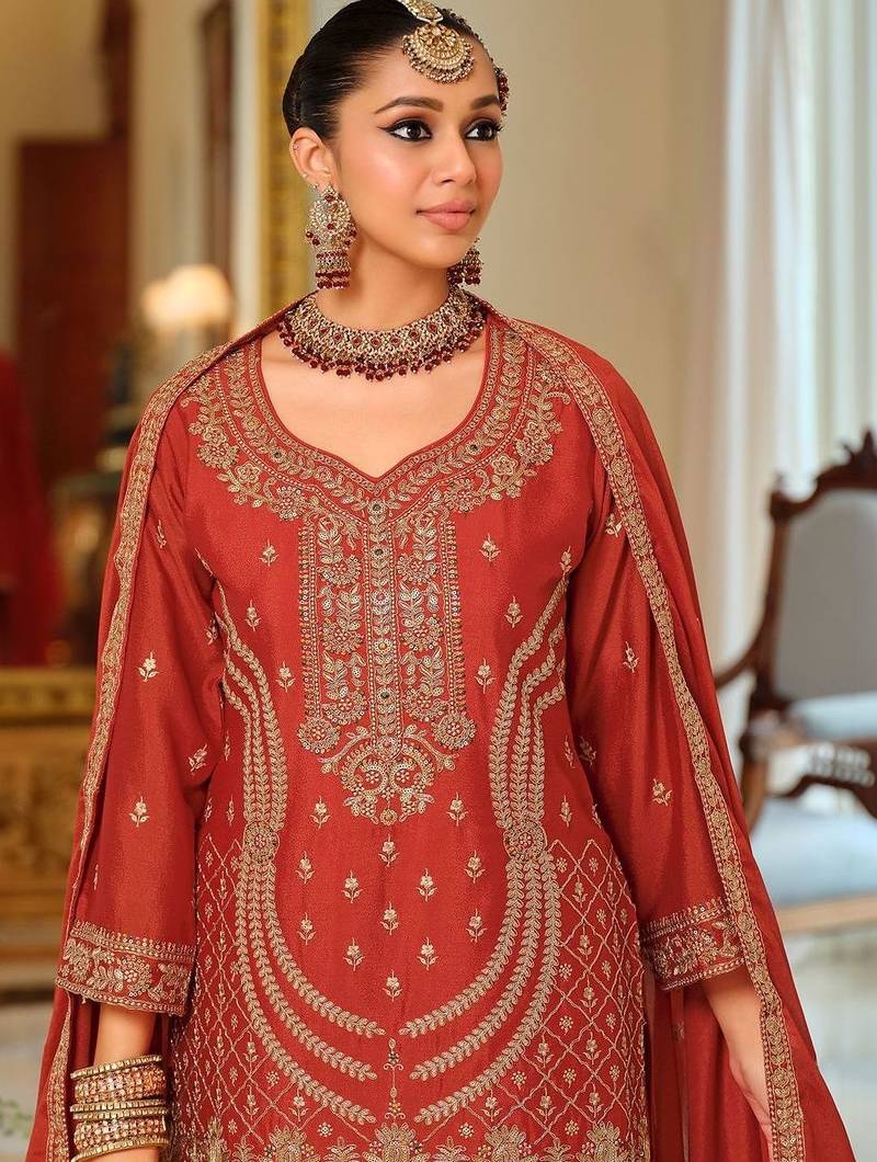 Women Ethnic Motifs Embroidered Regular Kurta with Palazzos & With Dupatta