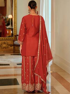 Women Ethnic Motifs Embroidered Regular Kurta with Palazzos & With Dupatta 3