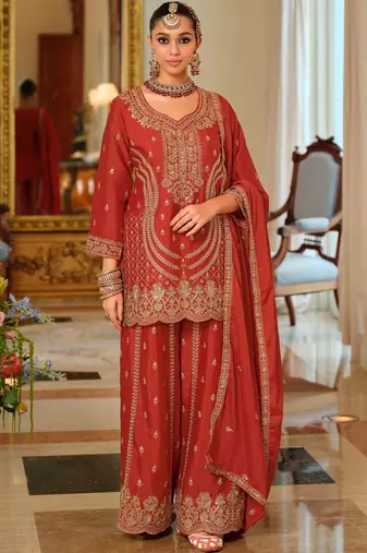 Women Ethnic Motifs Embroidered Regular Kurta with Palazzos & With Dupatta