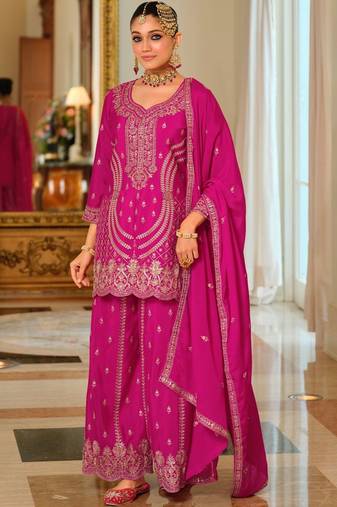 Women Ethnic Motifs Embroidered Regular Thread Work Kurta with Palazzos & With Dupatta