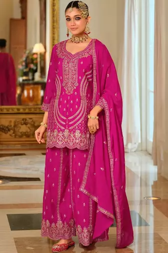 Women Ethnic Motifs Embroidered Regular Thread Work Kurta with Palazzos & With Dupatta
