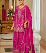 Women Ethnic Motifs Embroidered Regular Thread Work Kurta with Palazzos & With Dupatta