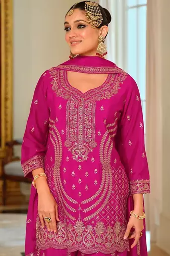 Women Ethnic Motifs Embroidered Regular Thread Work Kurta with Palazzos & With Dupatta