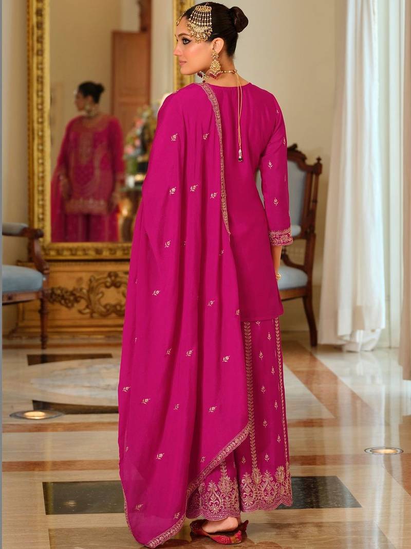 Women Ethnic Motifs Embroidered Regular Thread Work Kurta with Palazzos & With Dupatta
