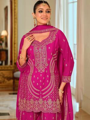 Women Ethnic Motifs Embroidered Regular Thread Work Kurta with Palazzos & With Dupatta 4