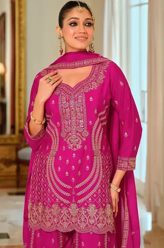 Women Ethnic Motifs Embroidered Regular Thread Work Kurta with Palazzos & With Dupatta