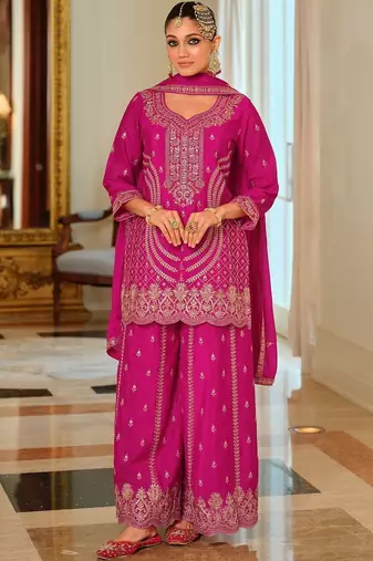 Women Ethnic Motifs Embroidered Regular Thread Work Kurta with Palazzos & With Dupatta