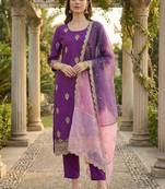 Women Ethnic Motifs Embroidered Regular Thread Work Kurta with Trousers & With Dupatta
