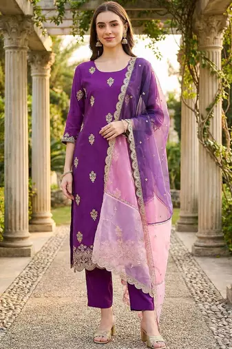 Women Ethnic Motifs Embroidered Regular Thread Work Kurta with Trousers & With Dupatta