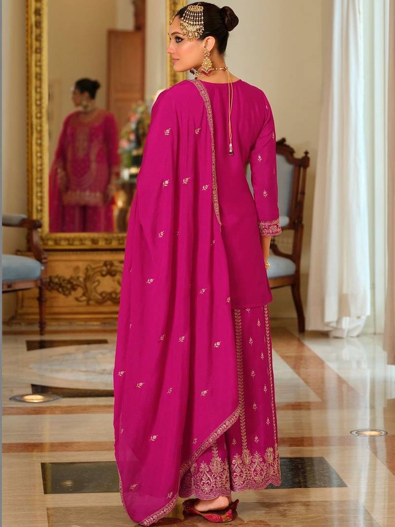 Women Ethnic Motifs Embroidered Regular Kurta with Palazzos & With Dupatta