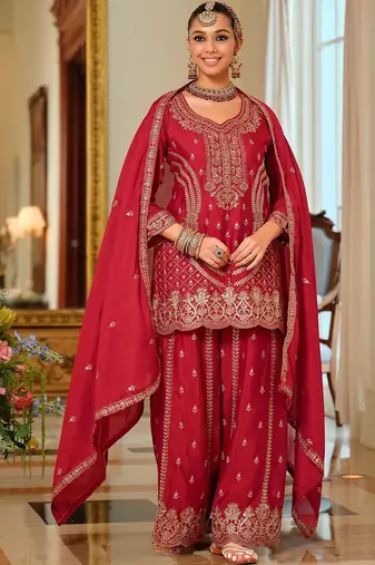 Women Ethnic Motifs Embroidered Regular Kurta with Palazzos & With Dupatta