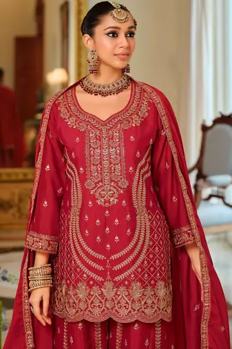 Women Ethnic Motifs Embroidered Regular Kurta with Palazzos & With Dupatta