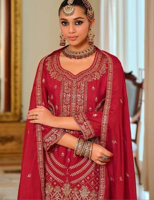 Women Ethnic Motifs Embroidered Regular Kurta with Palazzos & With Dupatta 4