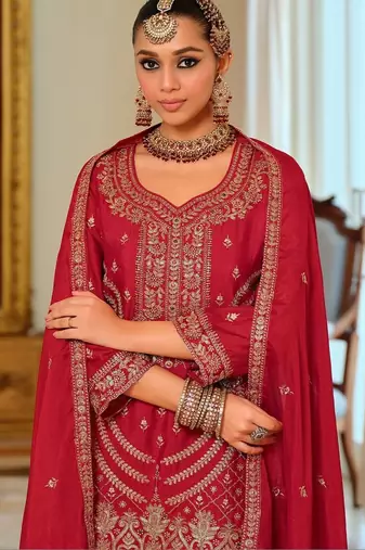 Women Ethnic Motifs Embroidered Regular Kurta with Palazzos & With Dupatta