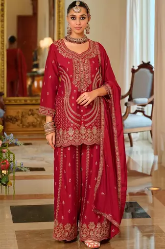 Women Ethnic Motifs Embroidered Regular Kurta with Palazzos & With Dupatta