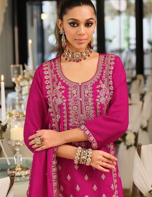 Women Ethnic Motifs Embroidered Regular Thread Work Kurta with Palazzos & With Dupatta 1