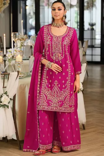 Women Ethnic Motifs Embroidered Regular Thread Work Kurta with Palazzos & With Dupatta