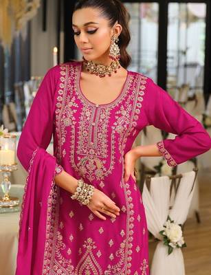 Women Ethnic Motifs Embroidered Regular Thread Work Kurta with Palazzos & With Dupatta 4