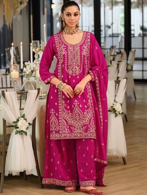 Women Ethnic Motifs Embroidered Regular Thread Work Kurta with Palazzos & With Dupatta 5