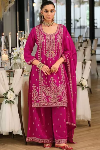 Women Ethnic Motifs Embroidered Regular Thread Work Kurta with Palazzos & With Dupatta