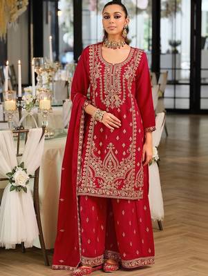 Women Ethnic Motifs Embroidered Regular Kurta with Palazzos & With Dupatta 1