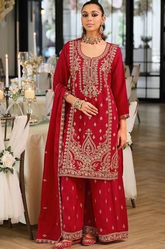 Women Ethnic Motifs Embroidered Regular Kurta with Palazzos & With Dupatta
