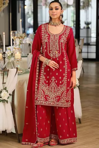 Women Ethnic Motifs Embroidered Regular Kurta with Palazzos & With Dupatta