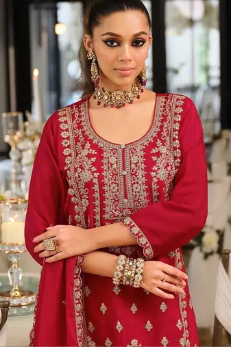 Women Ethnic Motifs Embroidered Regular Kurta with Palazzos & With Dupatta