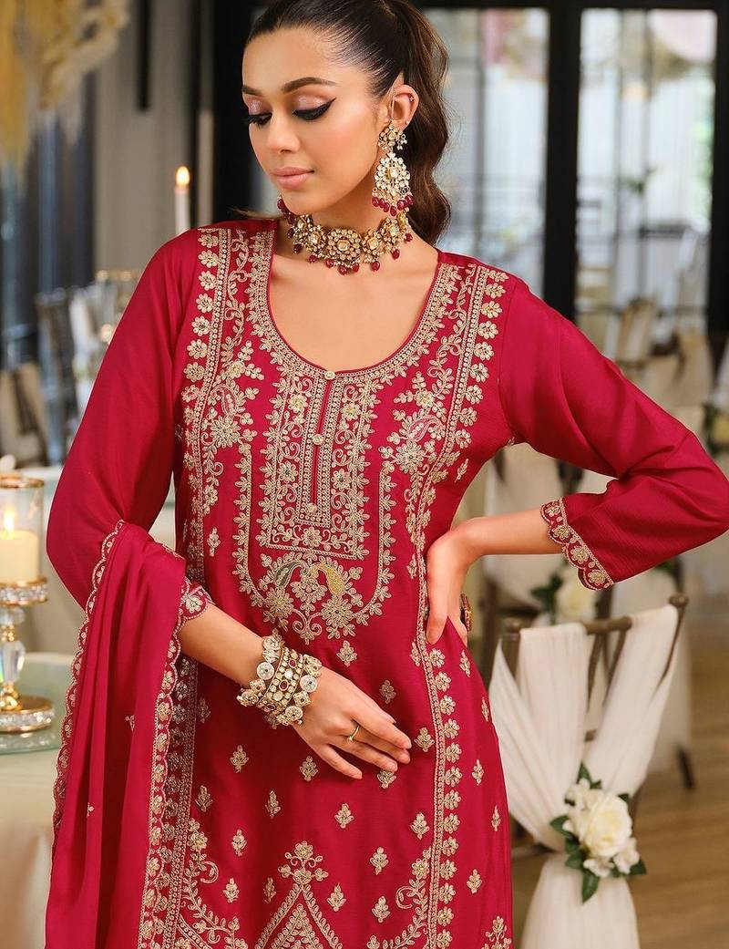 Women Ethnic Motifs Embroidered Regular Kurta with Palazzos & With Dupatta