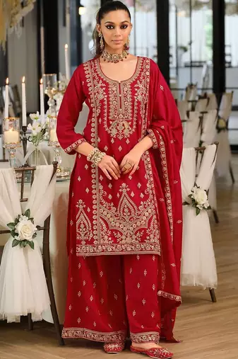 Women Ethnic Motifs Embroidered Regular Kurta with Palazzos & With Dupatta