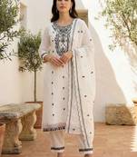Women Ethnic Motifs Embroidered Regular Thread Work Pure Cotton Kurta with Trousers & With Dupatta