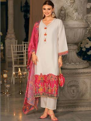 Women Ethnic Motifs Dyed Regular Thread Work Kurta with Trousers & With Dupatta 1