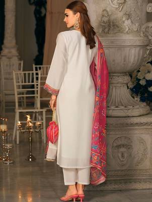 Women Ethnic Motifs Dyed Regular Thread Work Kurta with Trousers & With Dupatta 3