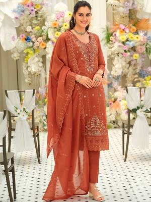 Women Ethnic Motifs Embroidered Regular Thread Work Kurta with Trousers & With Dupatta 1