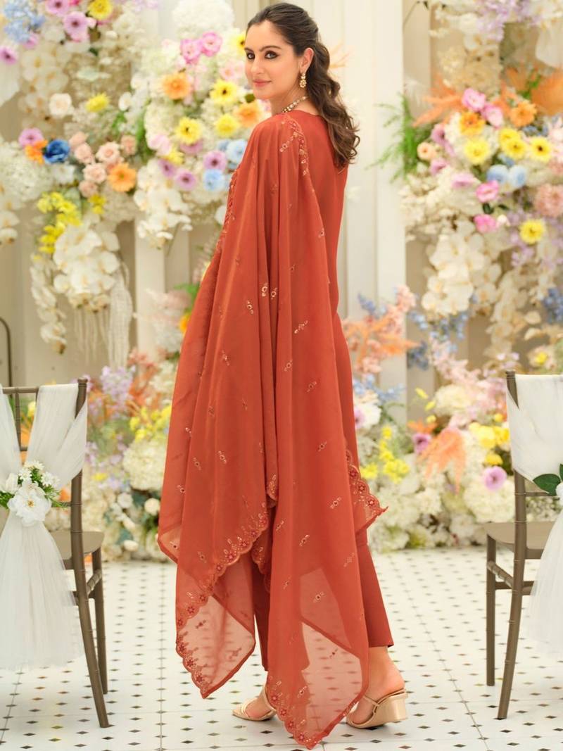 Women Ethnic Motifs Embroidered Regular Thread Work Kurta with Trousers & With Dupatta