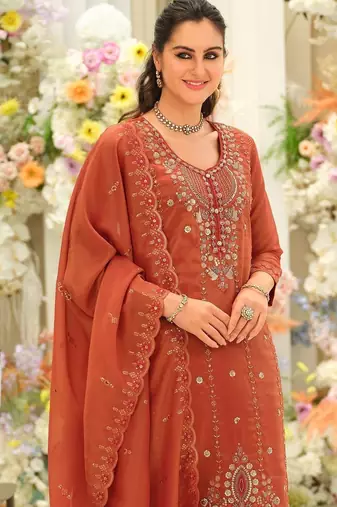 Women Ethnic Motifs Embroidered Regular Thread Work Kurta with Trousers & With Dupatta