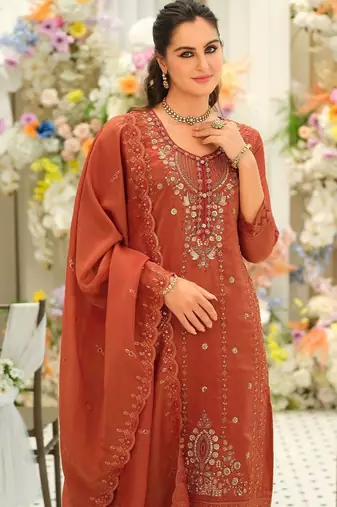 Women Ethnic Motifs Embroidered Regular Thread Work Kurta with Trousers & With Dupatta