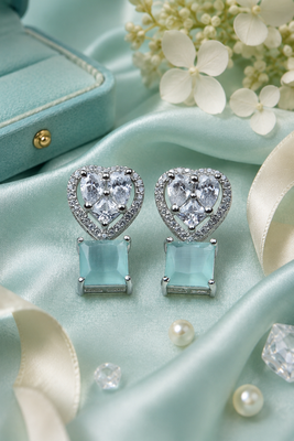Rhodium Finish Heart Halo Mint Earrings 1