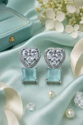 Rhodium Finish Heart Halo Mint Earrings