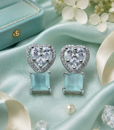 Rhodium Finish Heart Halo Mint Earrings