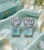 Rhodium Finish Heart Halo Mint Earrings