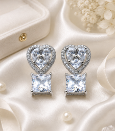 Rhodium finish heart halo crystal earrings