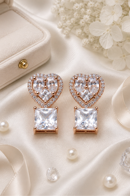 Rose gold heart halo crystal earrings 1