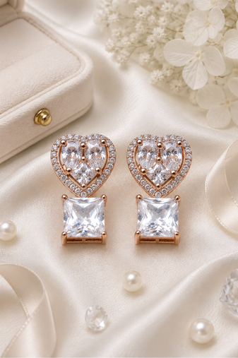Rose gold heart halo crystal earrings