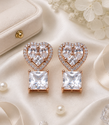 Rose gold heart halo crystal earrings