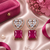 Rose gold heart halo magenta earrings