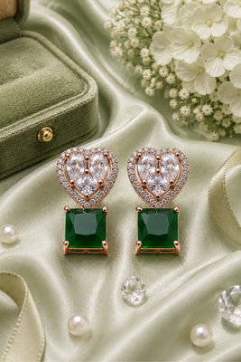 Rose gold heart halo emerald earrings 1