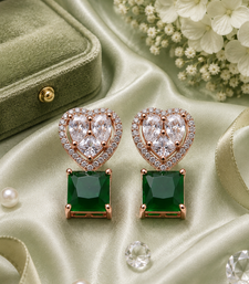 Rose gold heart halo emerald earrings